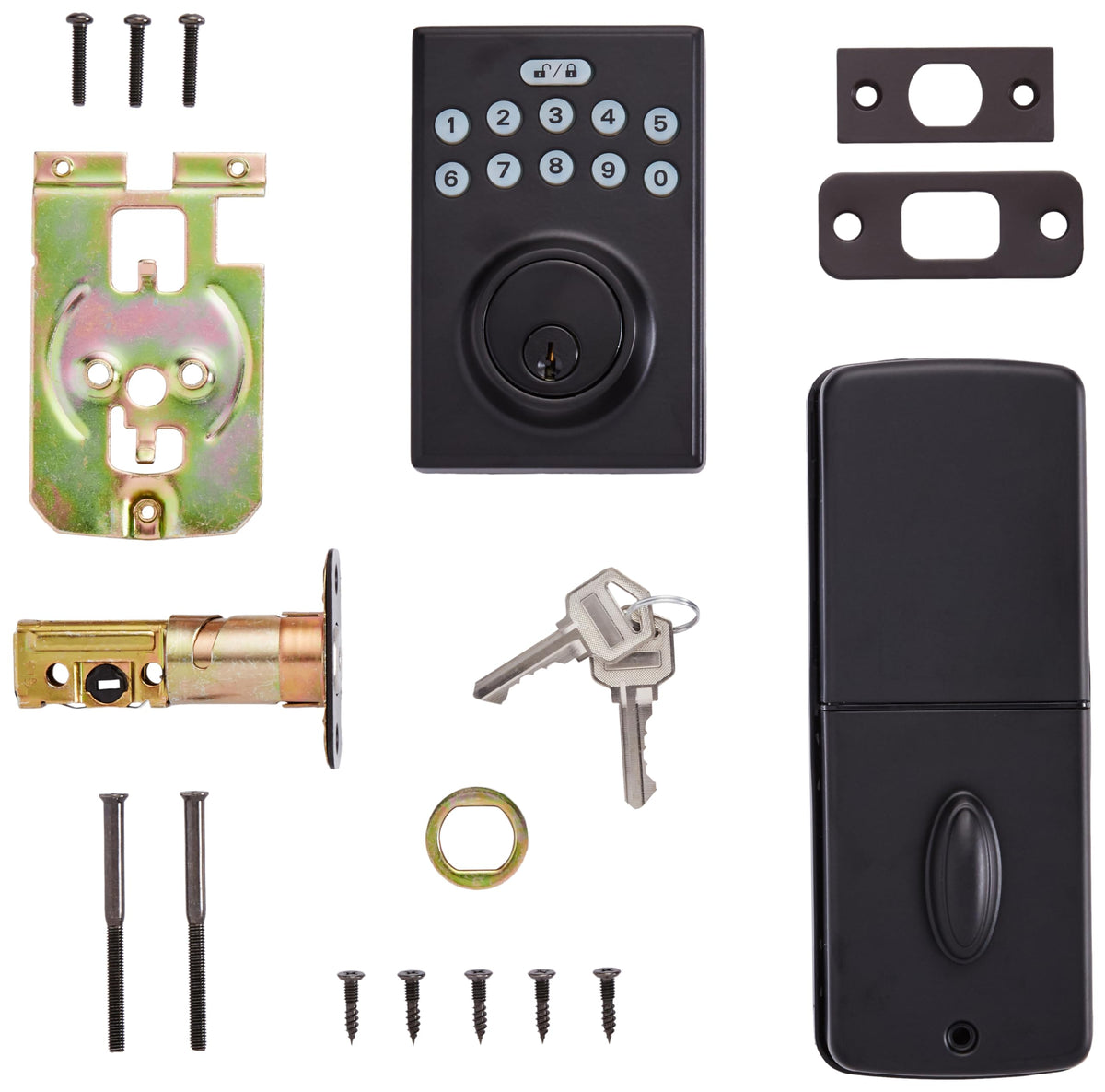 Amazon Basics deadbolt interior thumb turn and automatic locking illustrate flexible security options