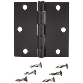 Amazon Basics interior door hinge close-up shows square design for precise fit.