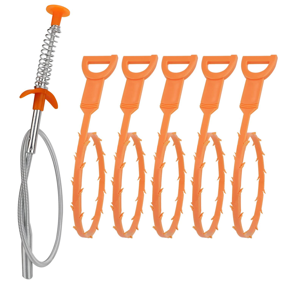 Amazon Basics drain clog remover tool 6-pack displayed for versatile plumbing snaking.