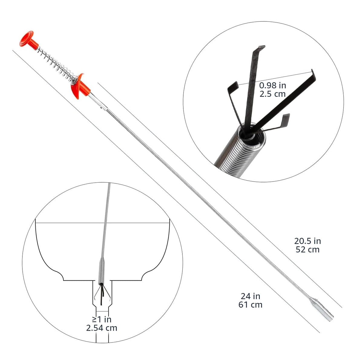 Amazon Basics stainless steel snake close-up showing debris-trapping claw.