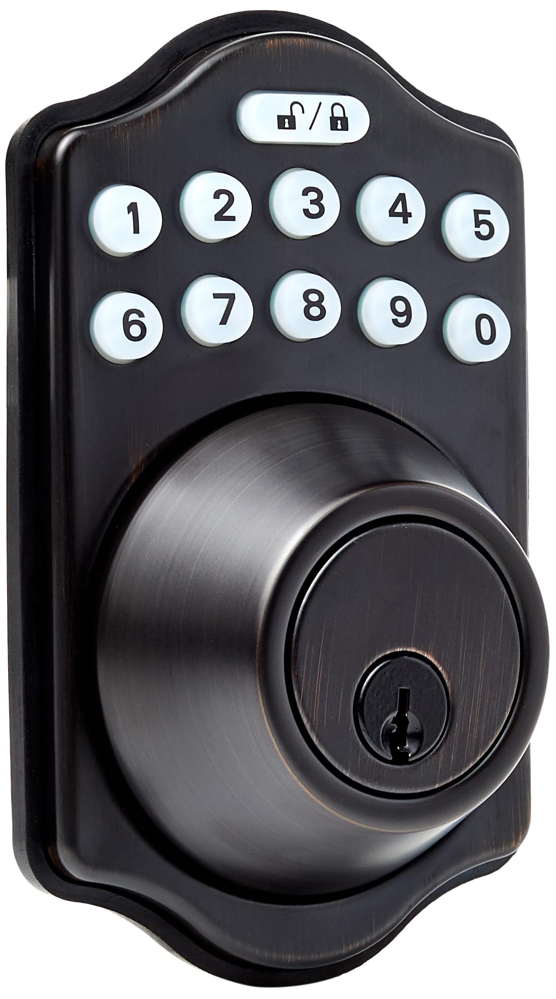 Amazon Basics electronic keypad deadbolt on a front door enables convenient keyless access