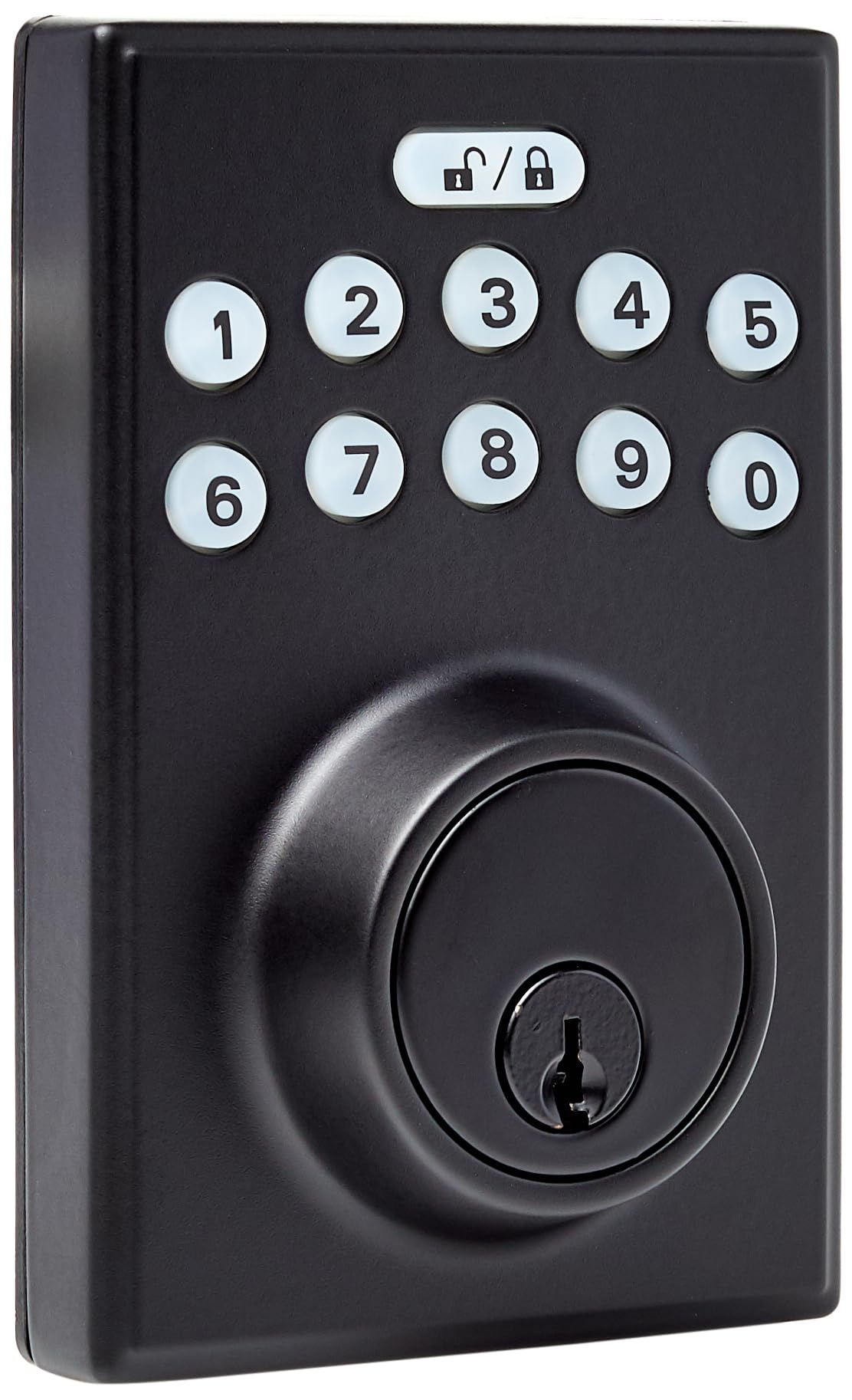 Amazon Basics electronic keypad deadbolt front view with matte black finish for secure entry