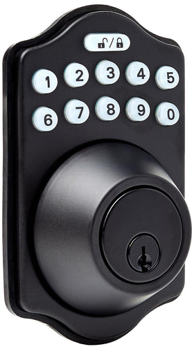 Amazon Basics electronic keypad deadbolt front view highlighting touch-entry convenience