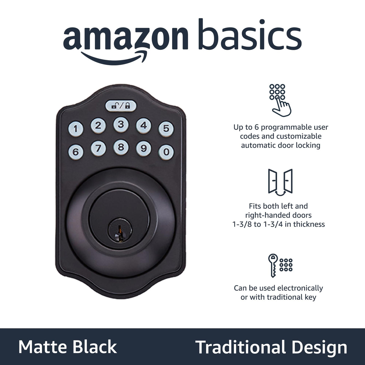 Amazon Basics keypad deadbolt inside view with thumb turn for flexible security