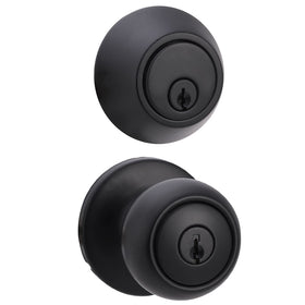 Amazon Basics exterior door knob coastal matte black front view for secure entry