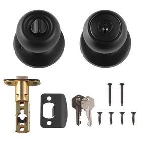 Amazon Basics exterior door knob with keys closeup featuring two KW1 keys for secure entry.