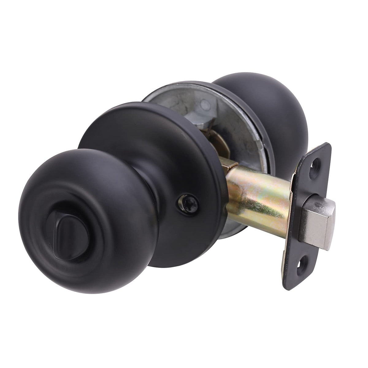 Amazon Basics coastal matte black latch closeup highlights adjustable latch for different door thicknesses.