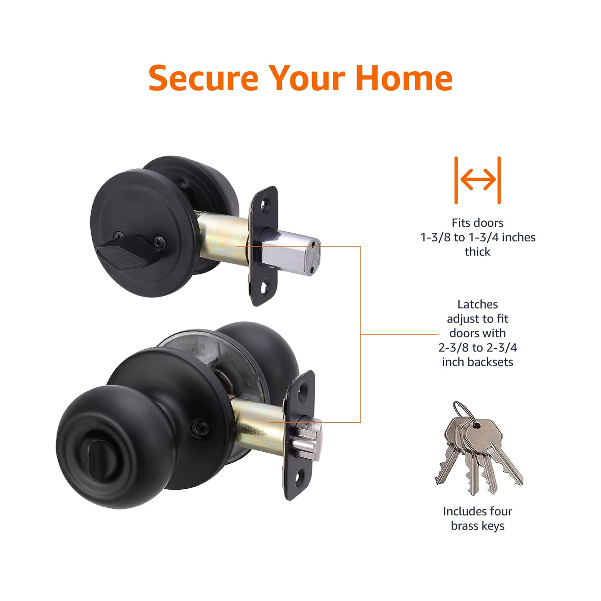 Amazon Basics coastal matte black knob side profile showing integrated deadbolt