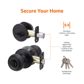 Amazon Basics coastal matte black knob side profile showing integrated deadbolt
