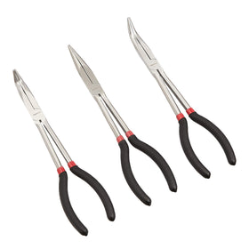 Amazon Basics needle-nose pliers 90-degree angle for reaching around obstacles with precision.