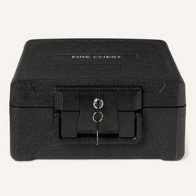 Amazon Basics fire-resistant chest with mechanical lock and two keys for backup access