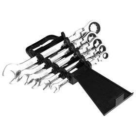 Amazon Basics flex-head wrench in action highlights 180-degree tilt for challenging access.