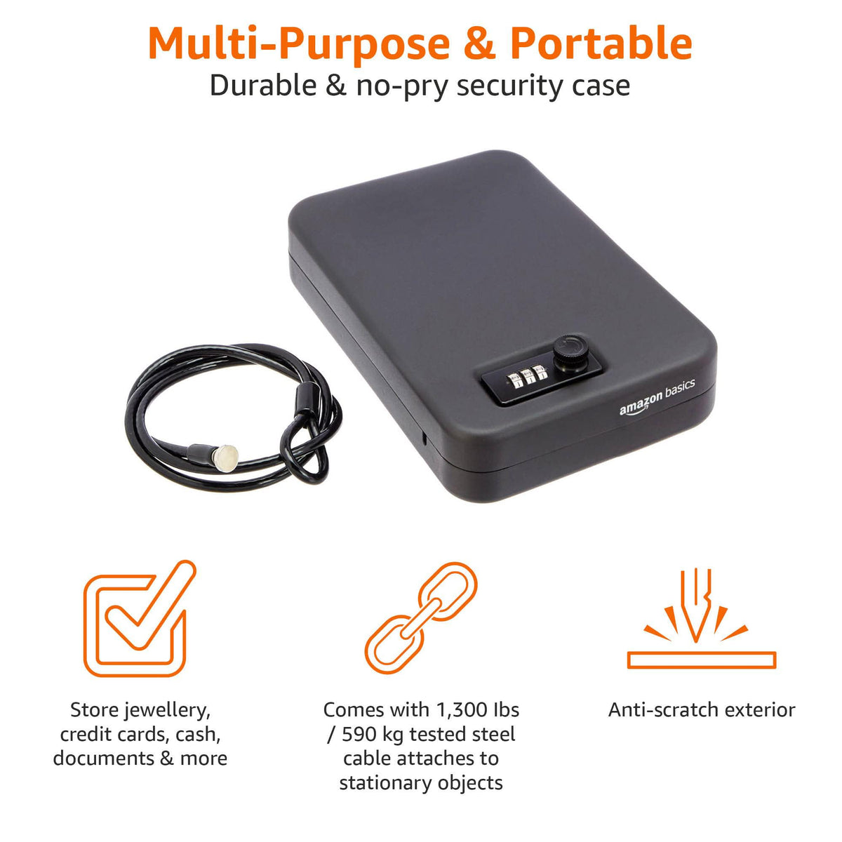 Amazon Basics foam padded interior cushions documents and jewelry safely.