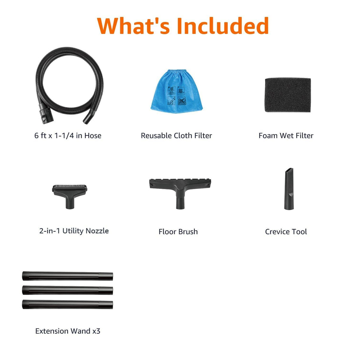 Amazon Basics foam wet filter displayed for damp messes, supporting multi-surface cleanup in homes and garages.