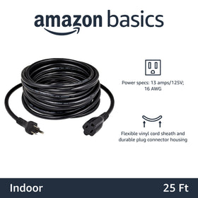 Amazon Basics indoor-use extension cord powering a desk setup.