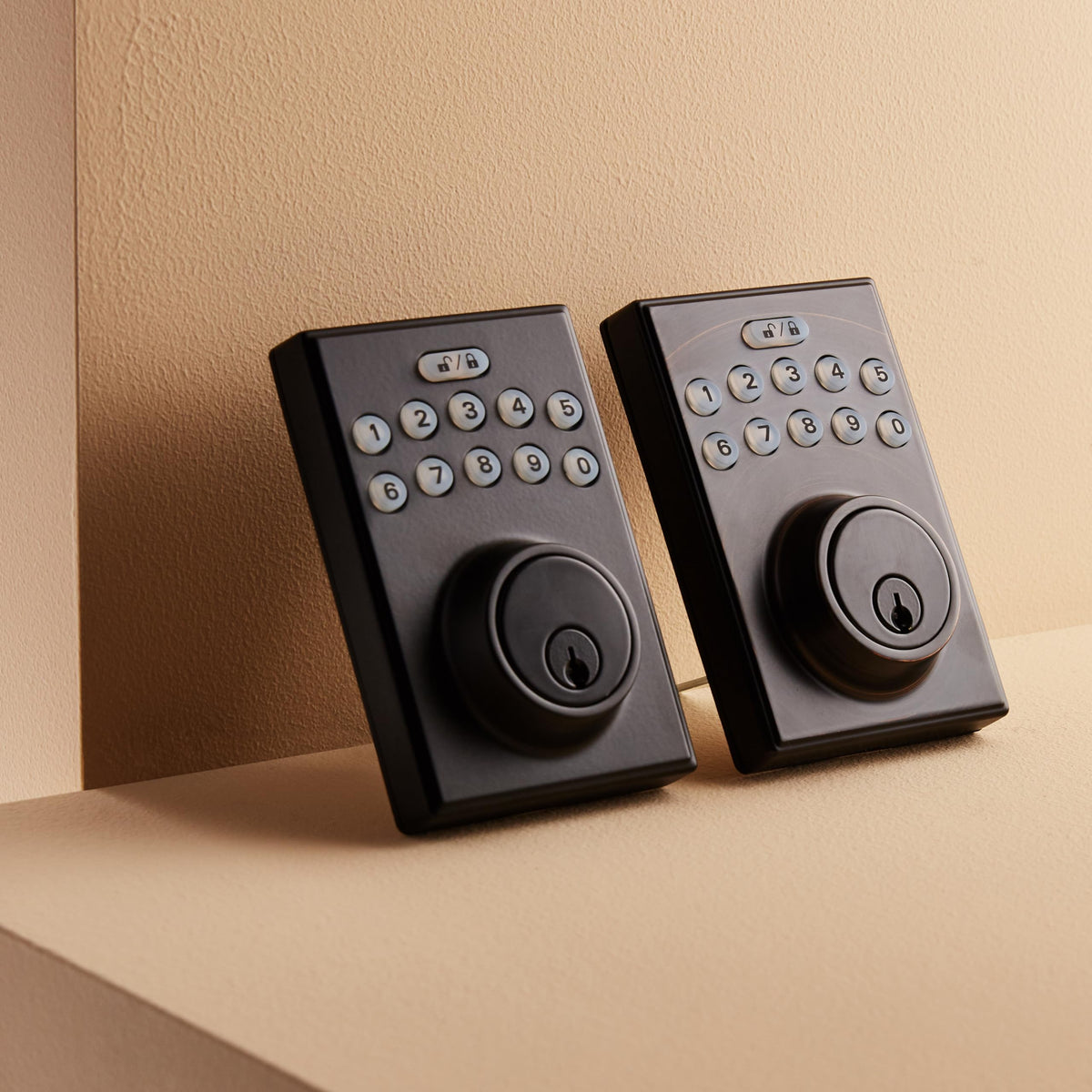Amazon Basics installation-ready lock demonstrates standard door thickness compatibility for easy setup