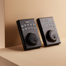 Amazon Basics installation-ready lock demonstrates standard door thickness compatibility for easy setup