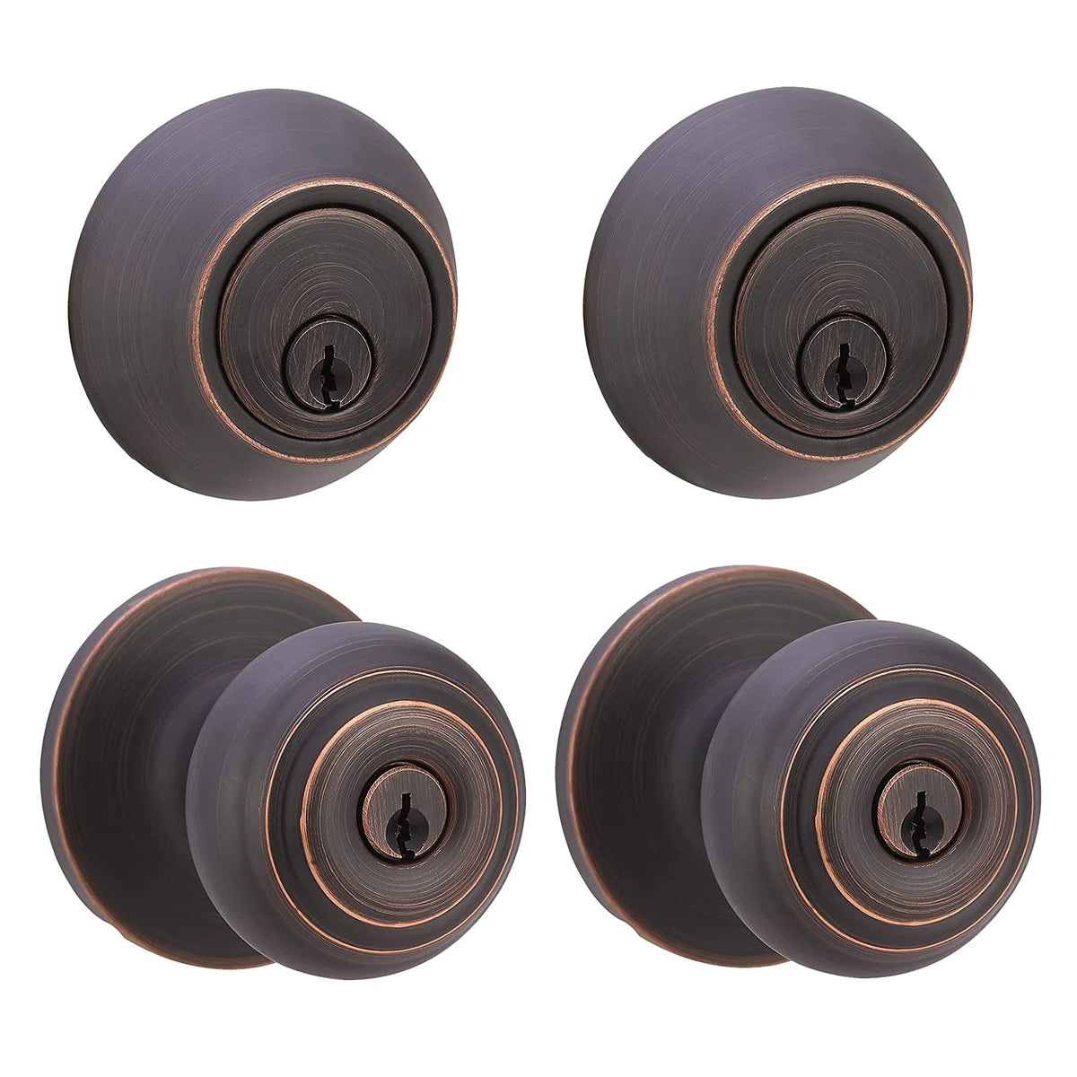Amazon Basics keyed-alike exterior knob, oil rubbed bronze front view for secure entry