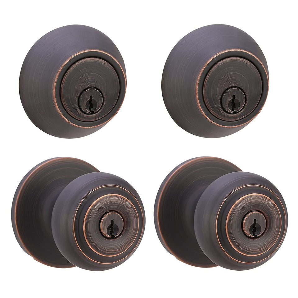 Amazon Basics keyed-alike exterior knob, oil rubbed bronze front view for secure entry