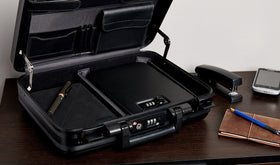 Amazon Basics large anti pry steel case protects valuables during travel.