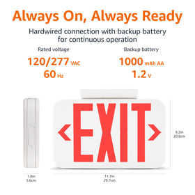 Amazon Basics LED emergency exit sign, back view, dual-face visibility for corridors