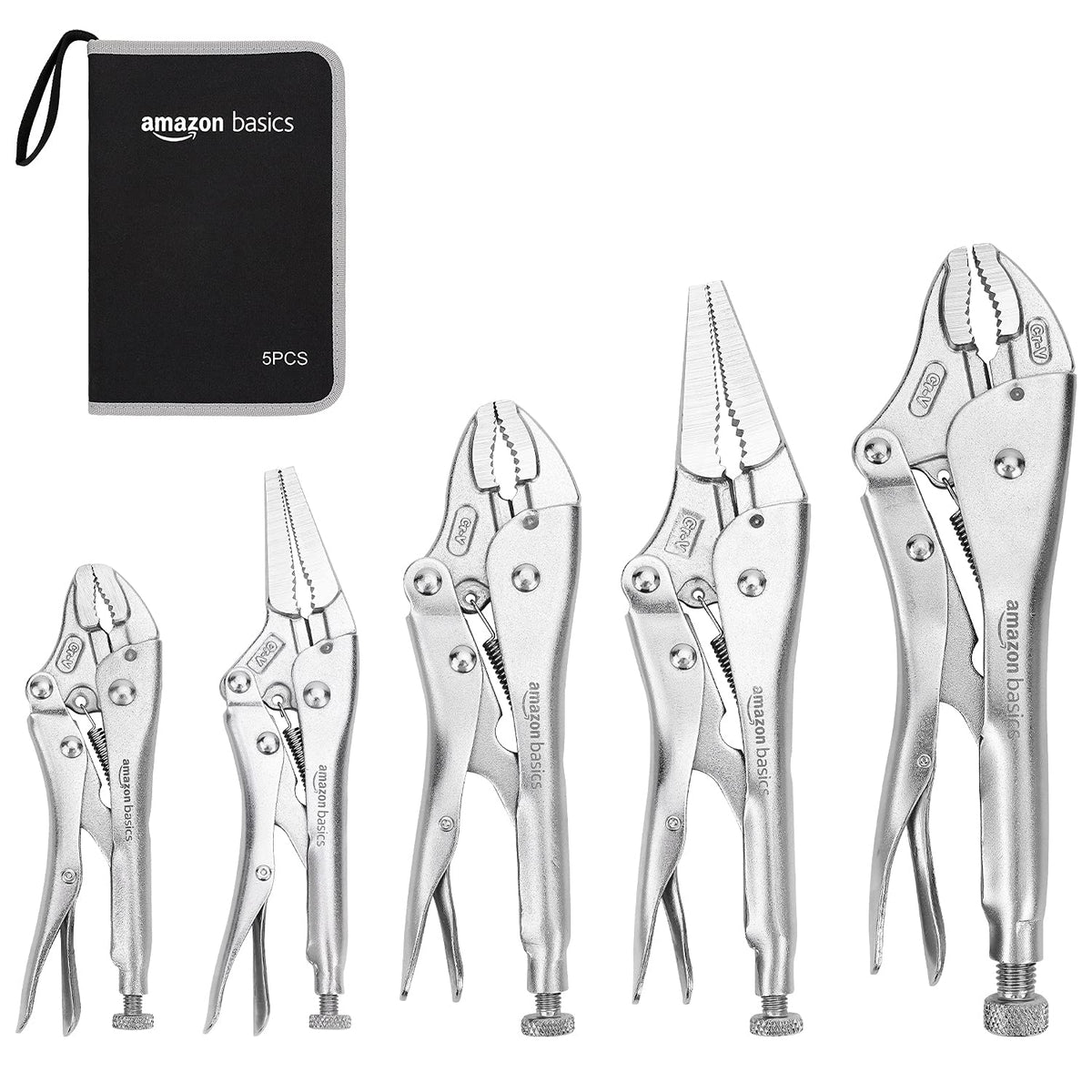 Amazon Basics locking pliers with 6.5 inch straight jaw for secure grip during assembly tasks