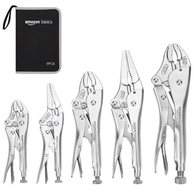 Amazon Basics locking pliers with 6.5 inch straight jaw for secure grip during assembly tasks