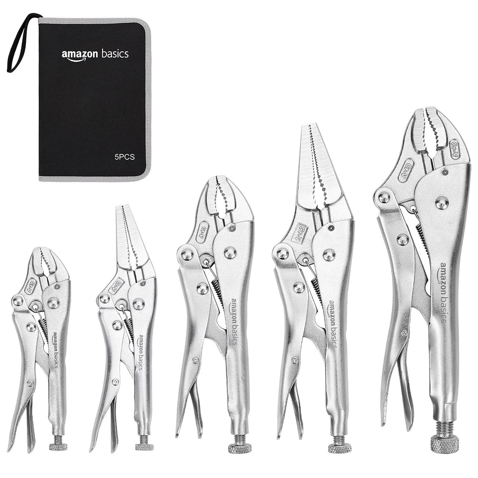 Amazon Basics locking pliers with 6.5 inch straight jaw for secure grip during assembly tasks