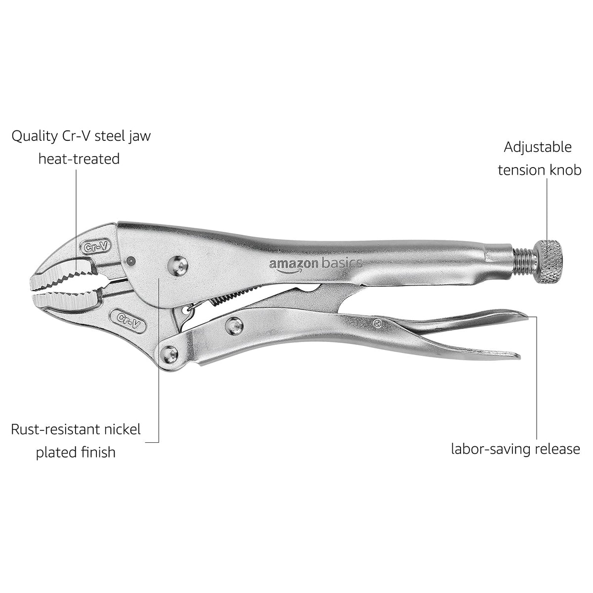 Amazon Basics locking pliers with 9 inch straight jaw for extended reach in fastening jobs
