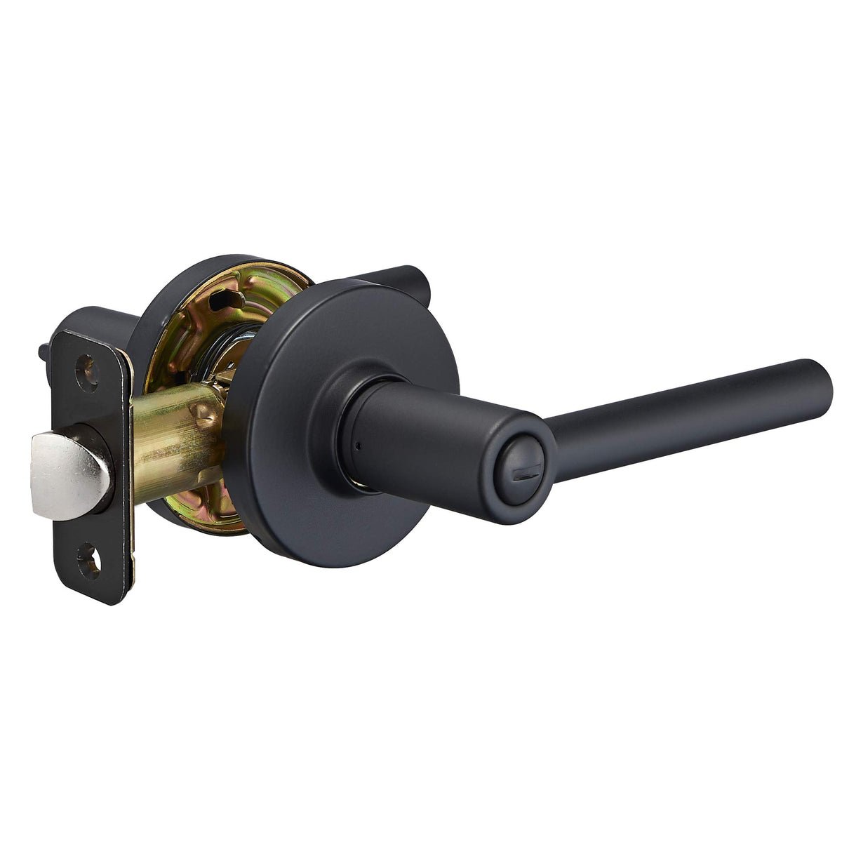 Amazon Basics Madison door lever privacy matte black: front view, modern finish.