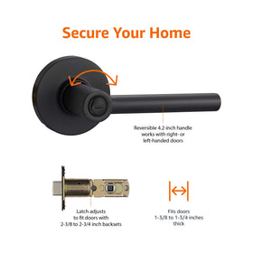 Amazon Basics Madison door lever privacy matte black installed on door, reversible design.