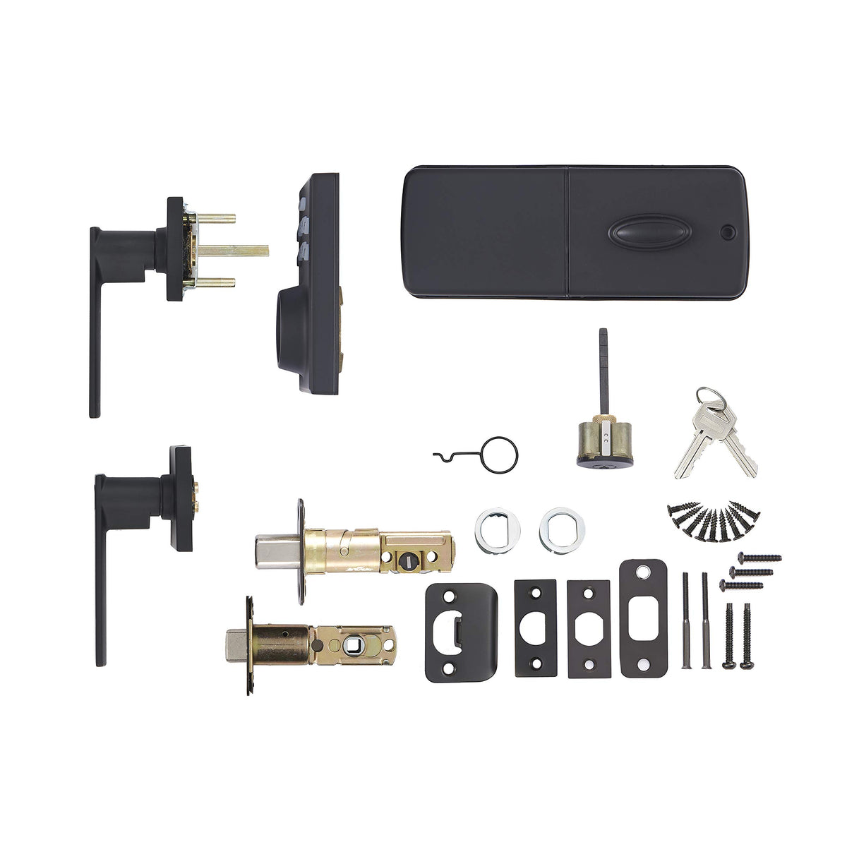 Amazon Basics matte black door lock finish shown on a contemporary entryway