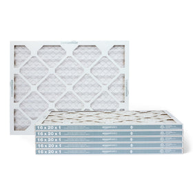 Amazon Basics MERV 5 furnace filter close-up highlighting filtration surface for cleaner air.