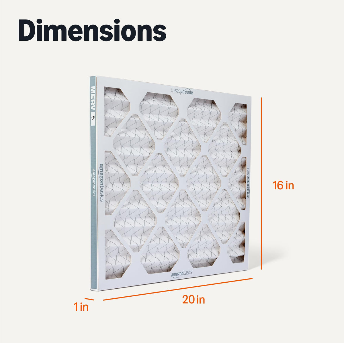 Amazon Basics MERV 5 filter six-pack packaging for convenient replacements.