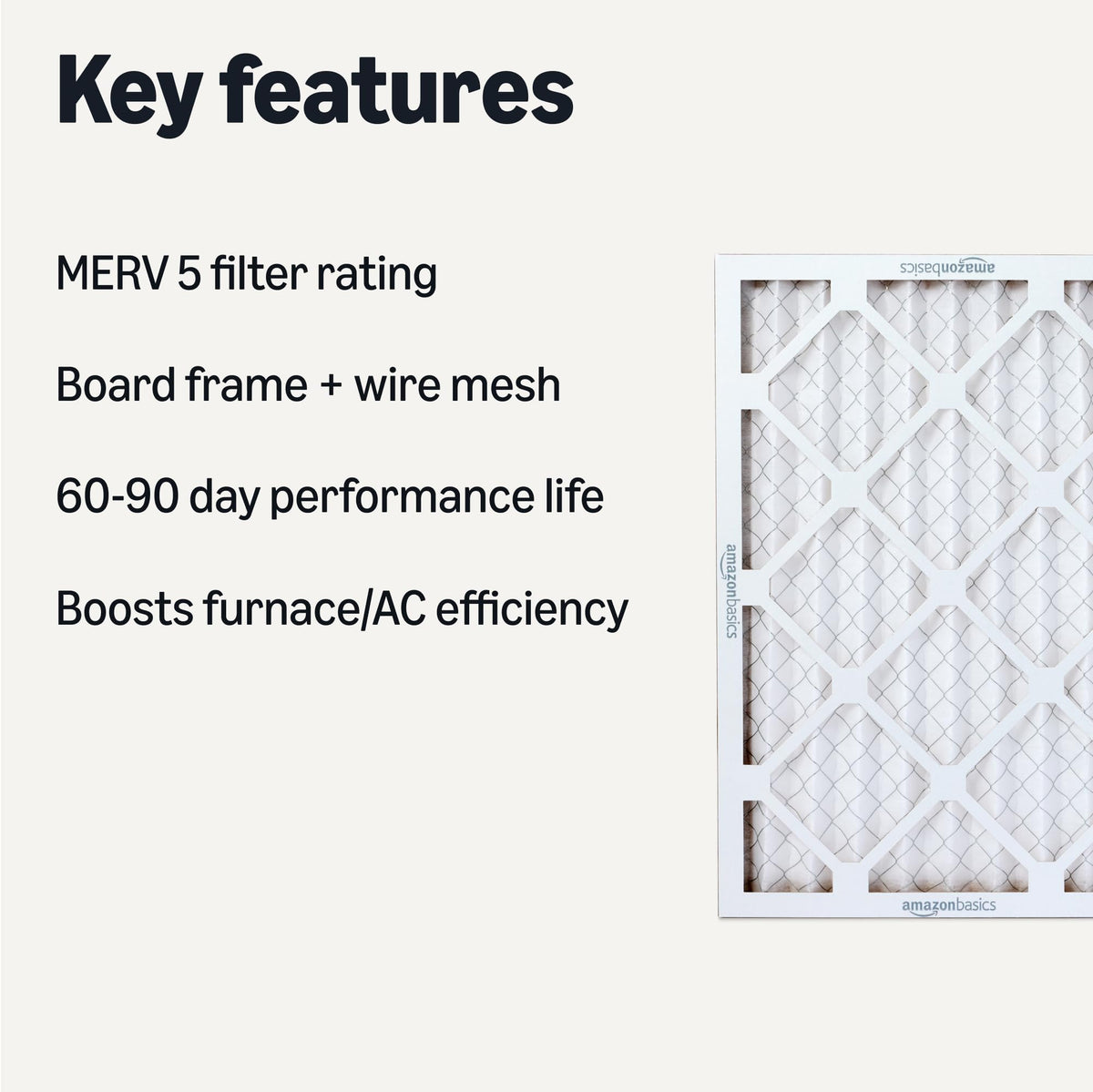 Amazon Basics MERV5 filter frame demonstrates durable construction for secure fit.