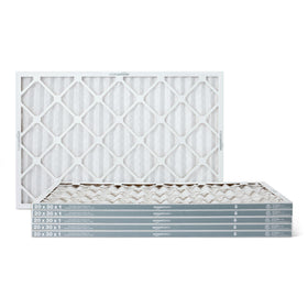 Amazon Basics MERV 5 furnace filter box shows six-pack packaging for easy replacements.