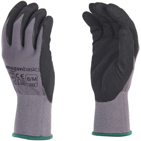 Amazon Basics micro-foam nitrile-coated gloves with grip for secure handling across tasks.