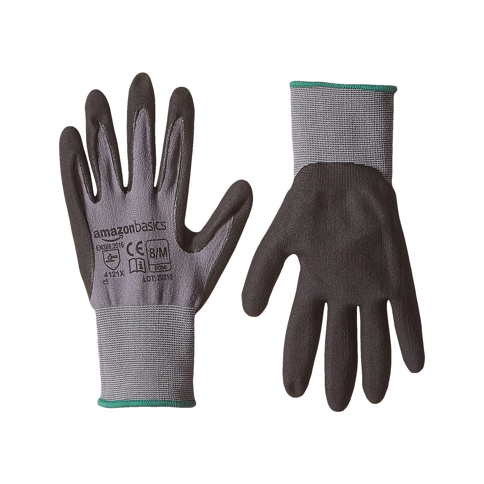 Amazon Basics micro-foam nitrile coated gloves provide secure grip for versatile tasks