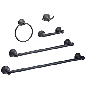 Amazon Basics modern 5-piece bathroom hardware set in oil rubbed bronze, cohesive bathroom update