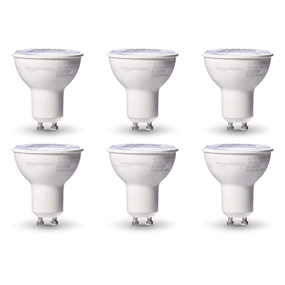 Amazon Basics MR16 LED light bulb in warm white 3000K for efficient illumination.