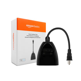 Amazon Basics Outdoor Plug dual outlets for independent lighting control.