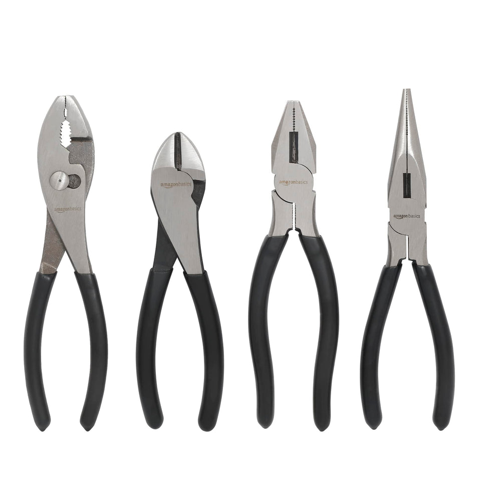 Amazon Basics slip-joint pliers 8-inch for versatile gripping and assembly tasks.