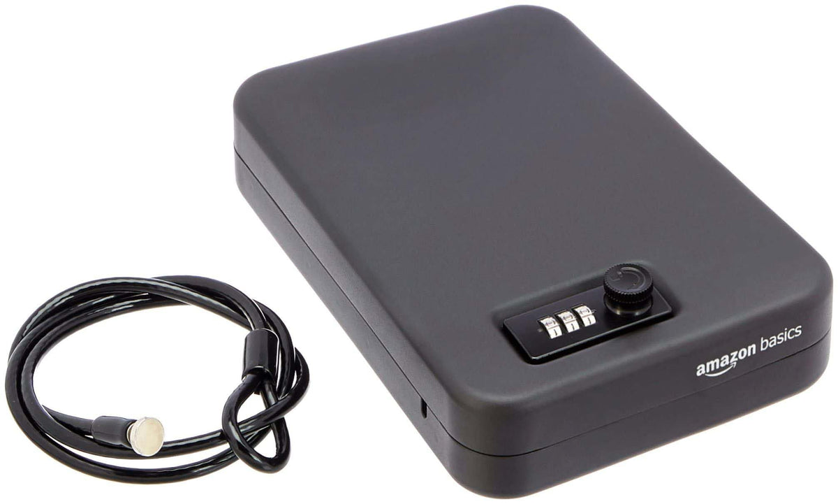 Amazon Basics portable security case with dial combo for secure on the go storage.