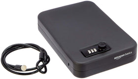 Amazon Basics portable security case exterior shows sturdy steel construction for protection.