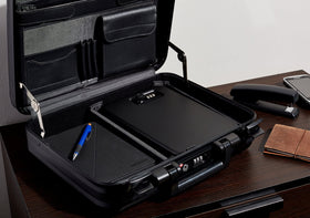 Amazon Basics portable security case foam interior cushions valuables during transport.