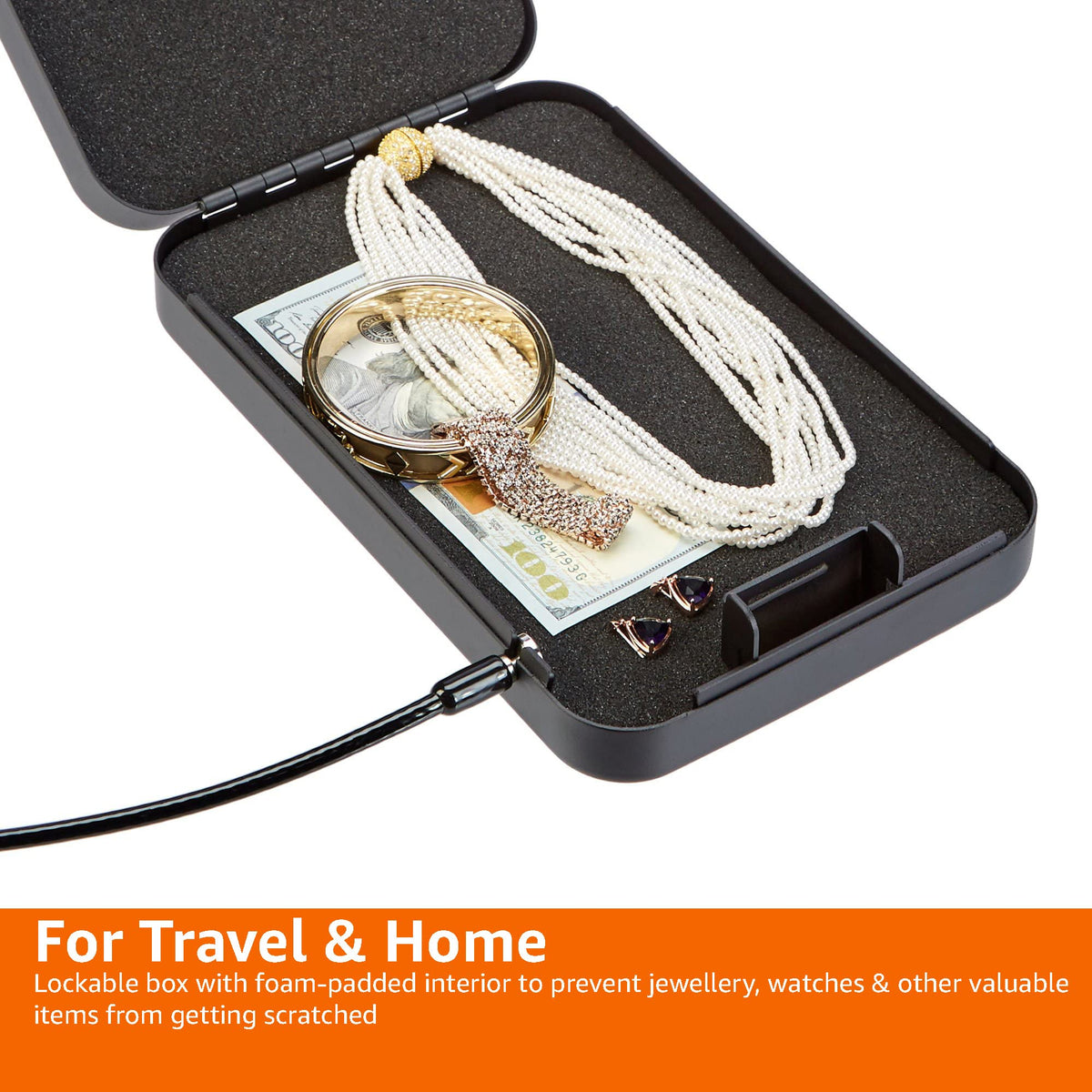 Amazon Basics portable security case with handle for easy travel.