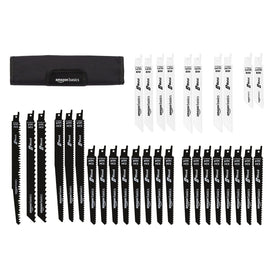 Amazon Basics reciprocating saw blade set with organizer pouch for easy transport.