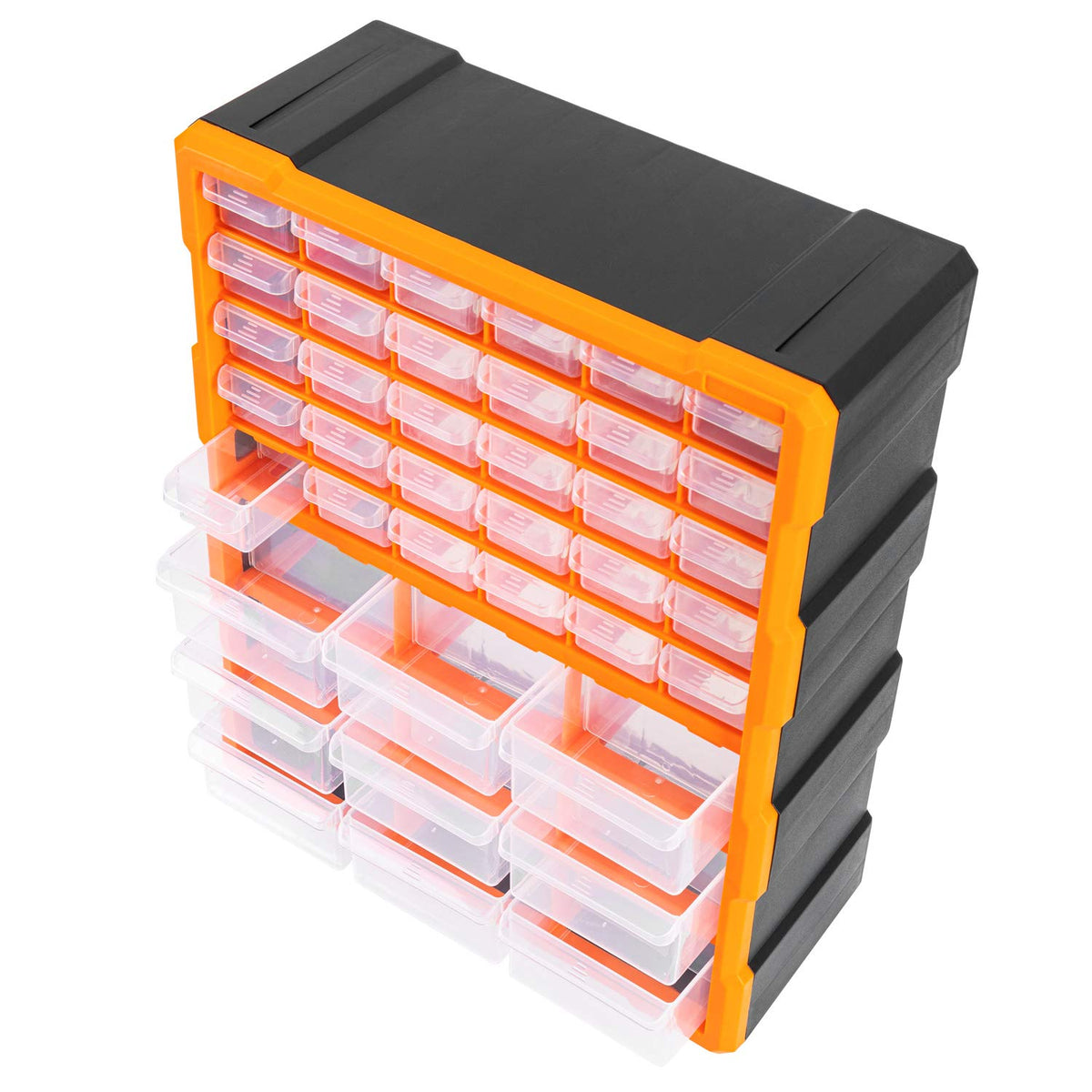 Removable dividers to optimize small parts storage in the Amazon Basics cabinet.