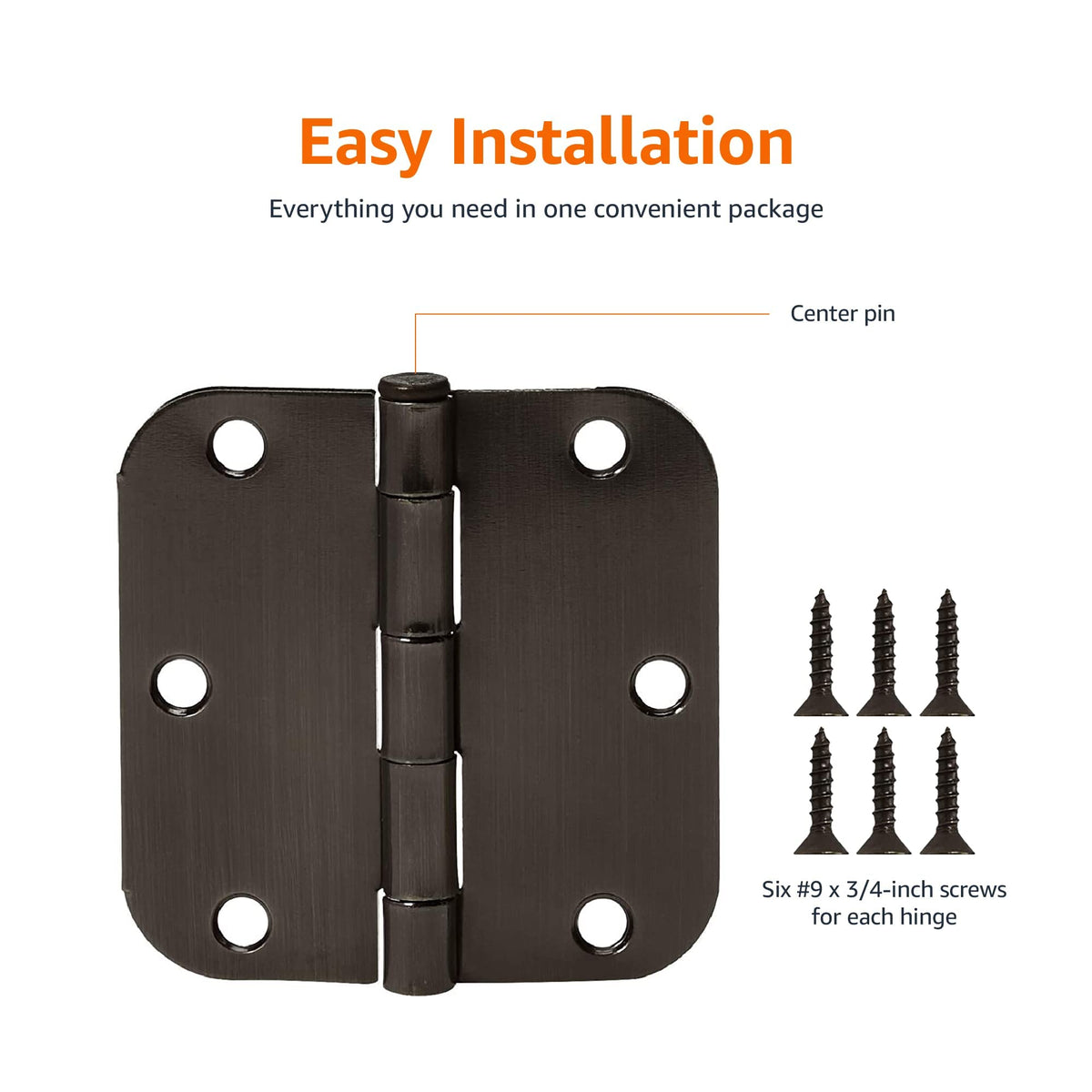 Amazon Basics rounded bronze hinge side view promotes smooth operation and sturdy door alignment.