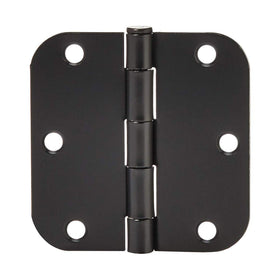 Amazon Basics rounded hinge closeup in matte black showing durable steel construction.